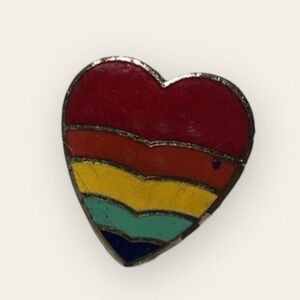 Vintage Striped Rainbow Pride Heart Brooch Pin